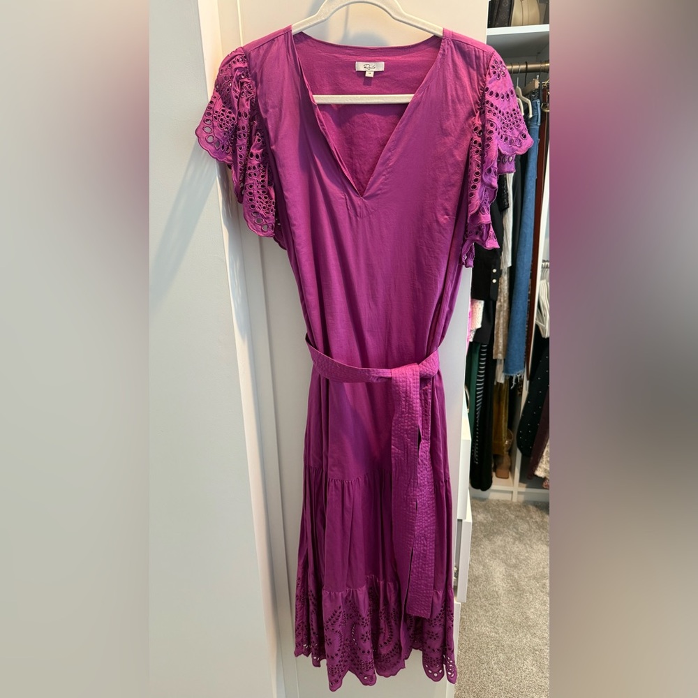 Rails Purple V-Neck Dress with Eyelet Sleeves